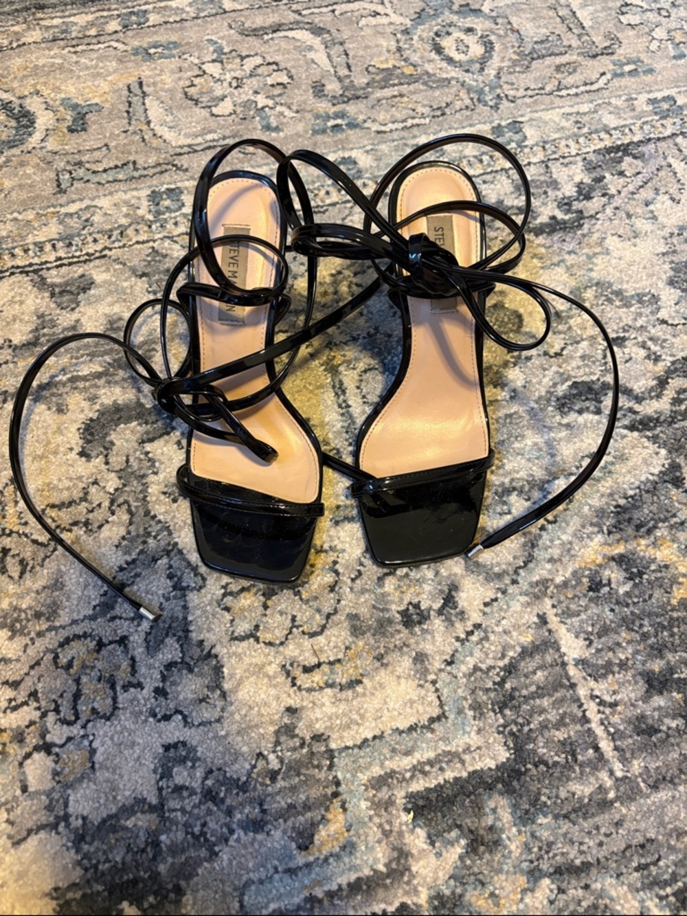Steve Madden Black Patent Lace-Up Square Toe Heels